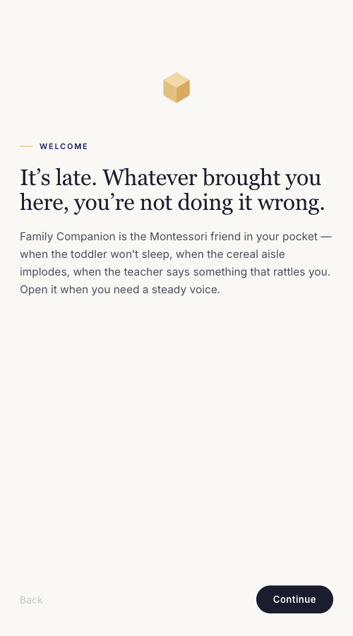 A warm entry point designed for parents, not educators.